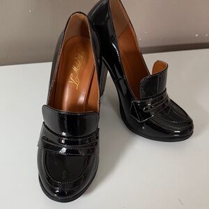 Patent Leather Black Loafer Pumps - Classic Women's Dress Heels